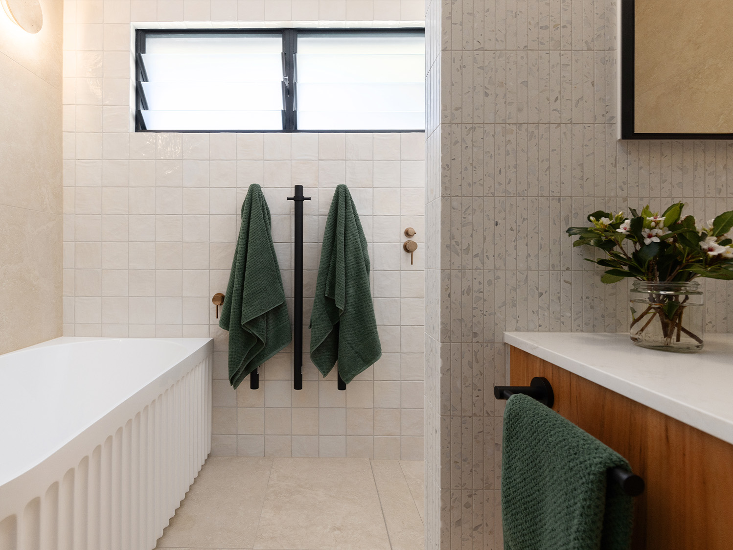 various bathroom tiles used in combination