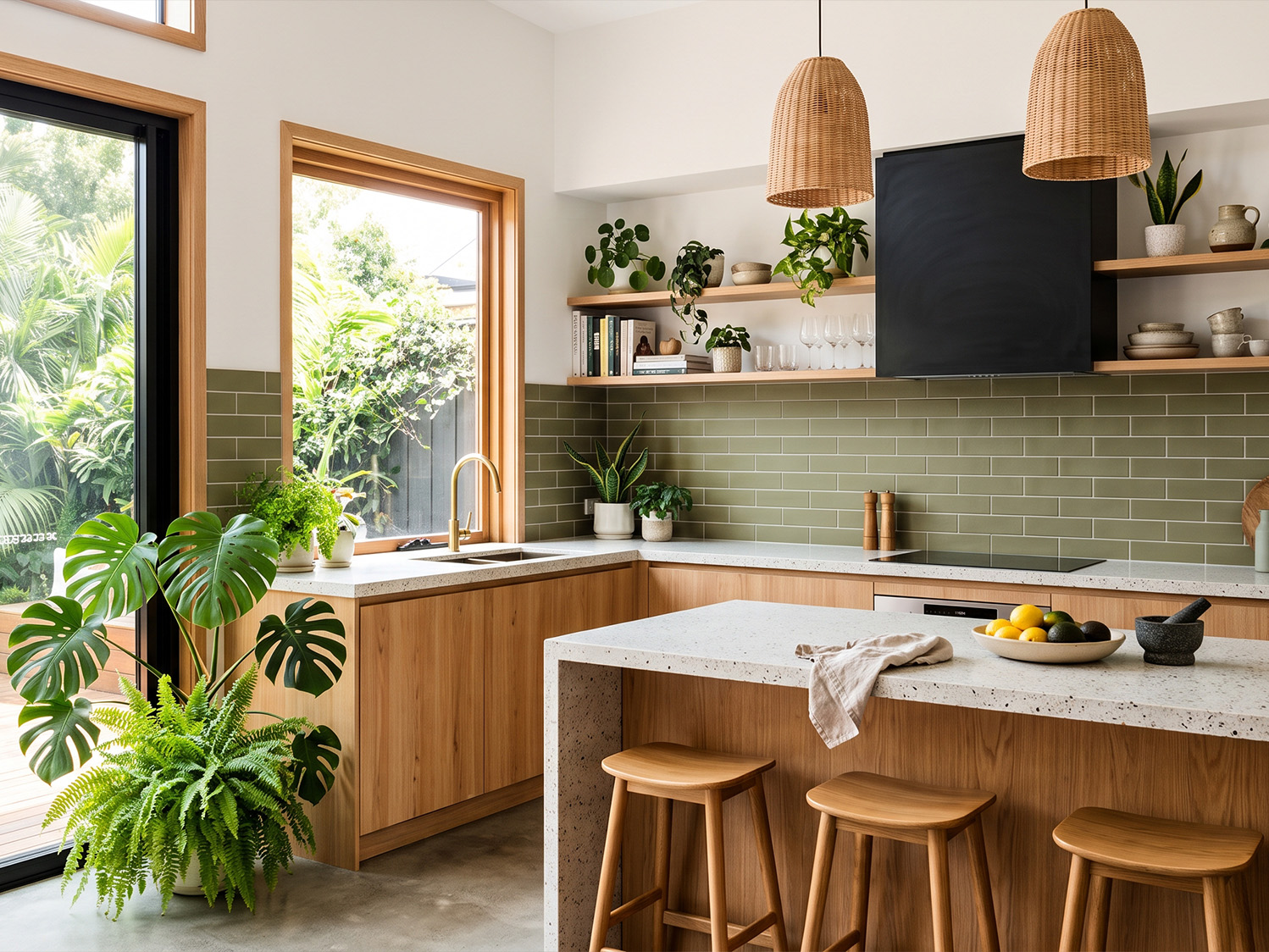 green subway tiles kitchen splashback