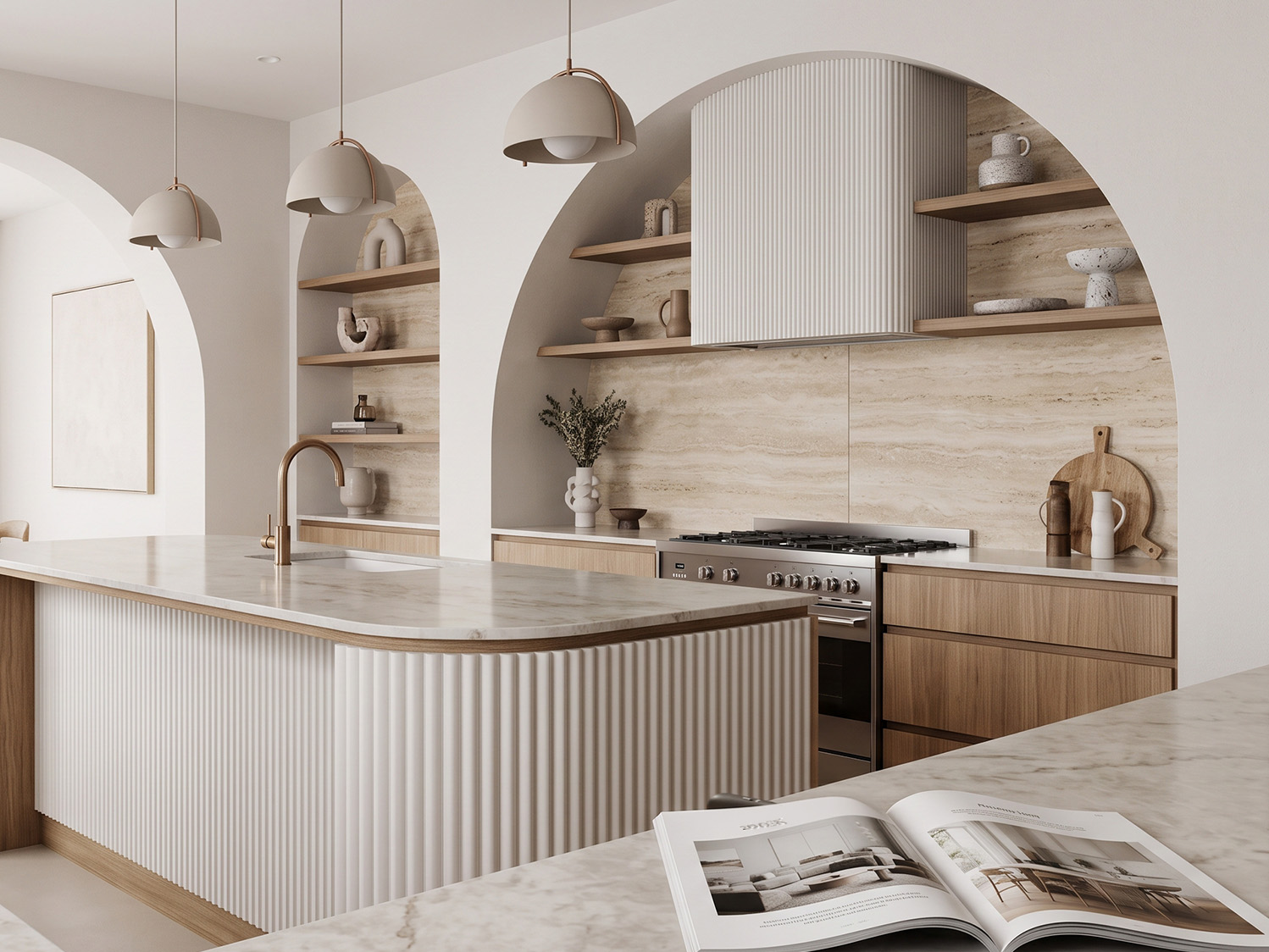 large format travertine ktichen splashback tiles