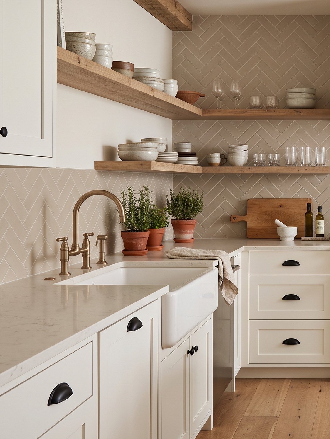biege subway tiles kitchen splashback