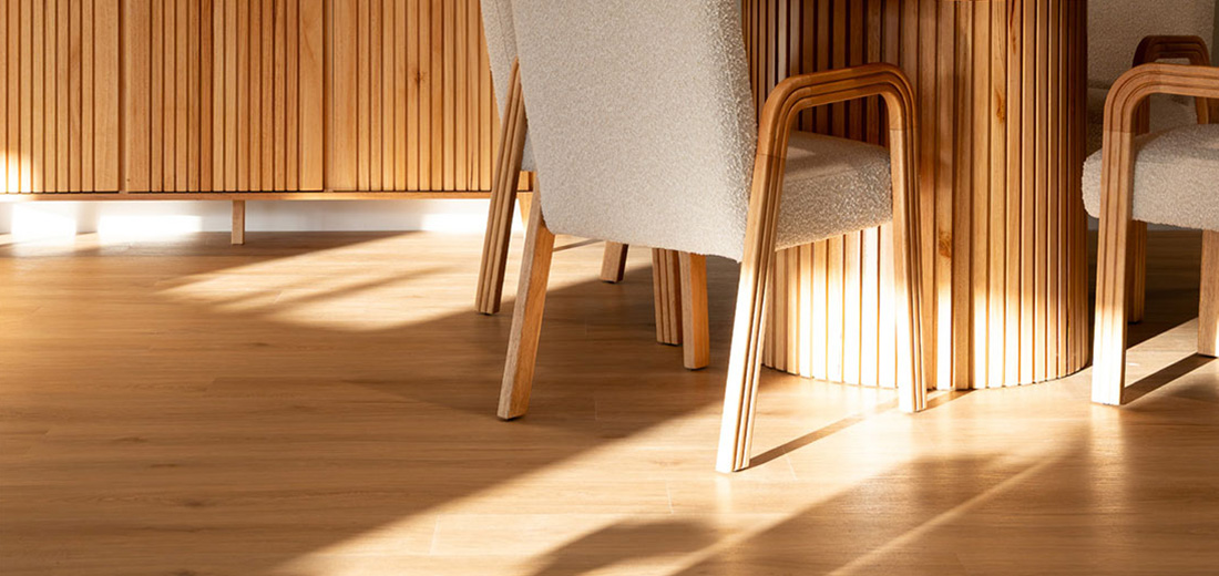 Hybrid flooring in an open-plan kitchen