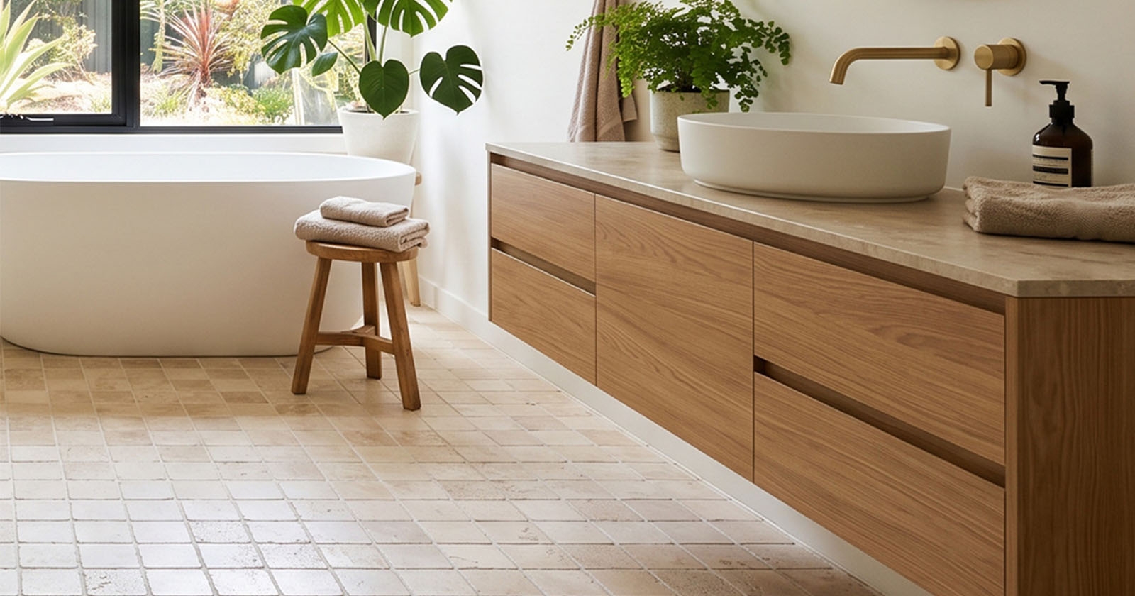 Antique stone travertine tiles bathroom