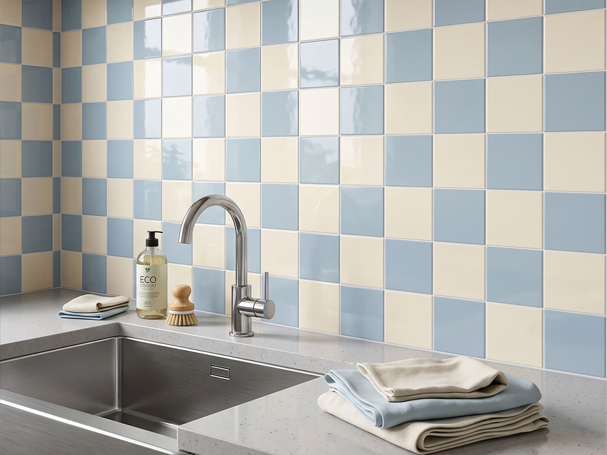 Ceramic wall tiles in a laundry