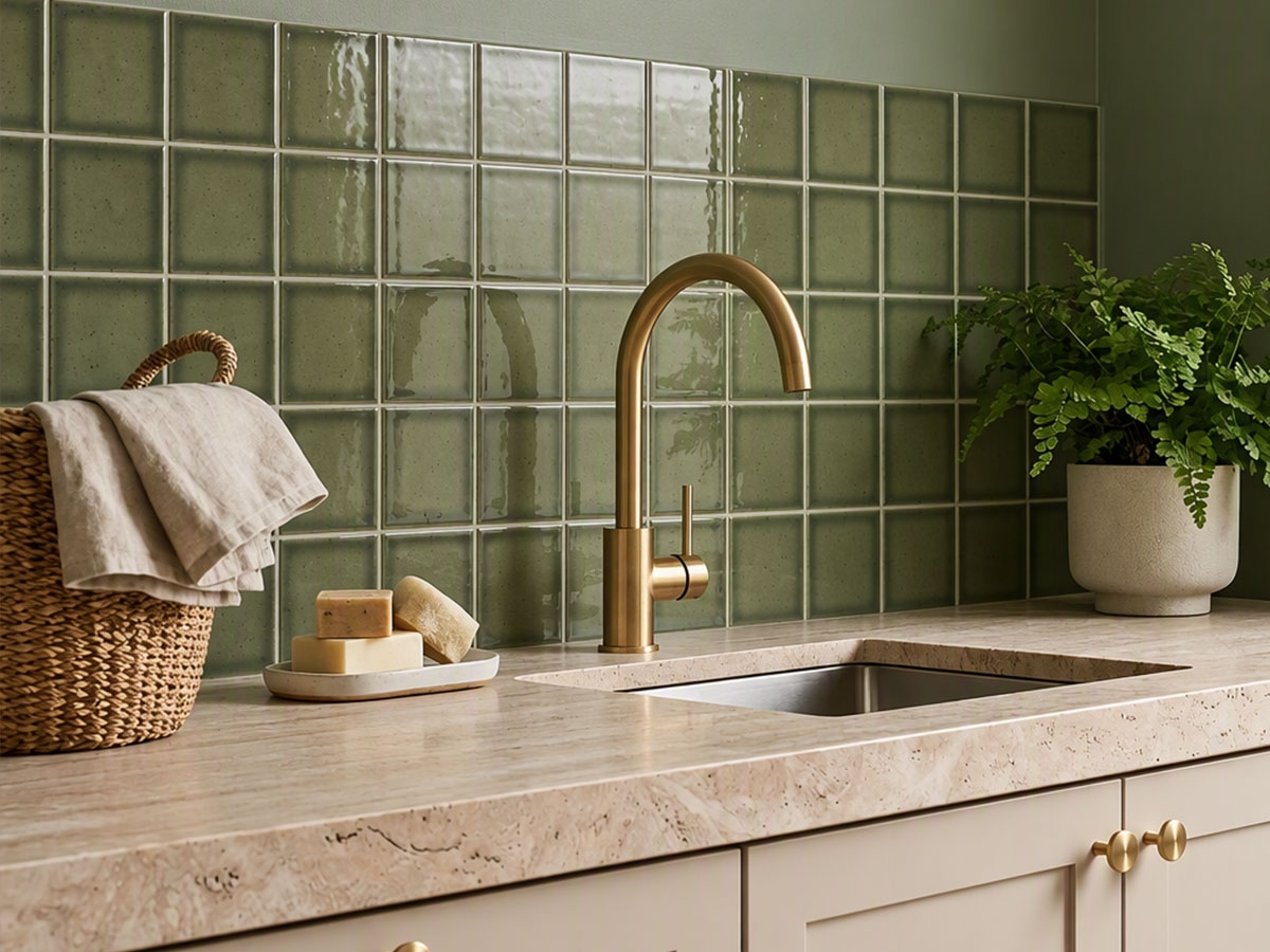 Ceramic wall tiles in a laundry