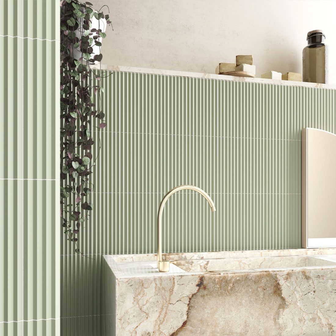 green 3d wall tiles